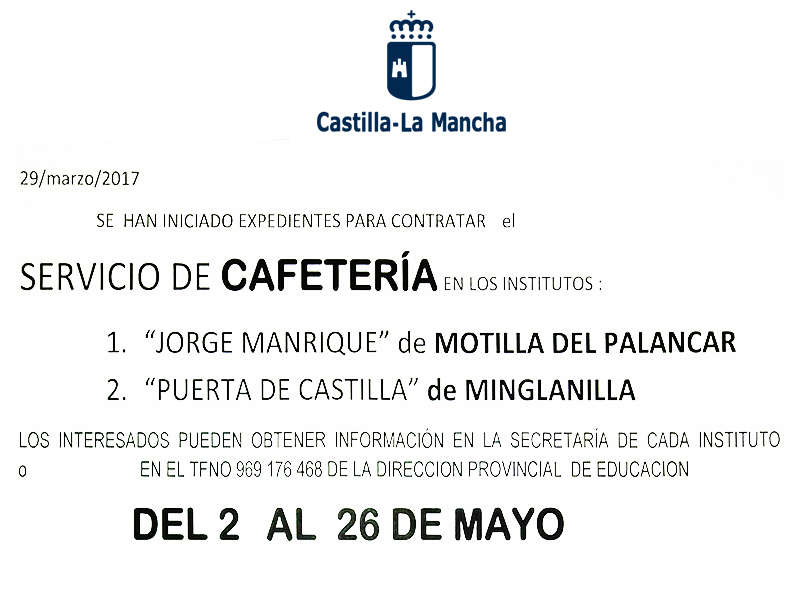 Servicio de cafetería en los institutos de Motilla del Palancar y Minglanilla - imagen 1