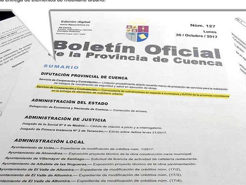 Diputación de Cuenca pone a disposición de los municipios casi 235.000 euros para mobiliario urbano - imagen 1