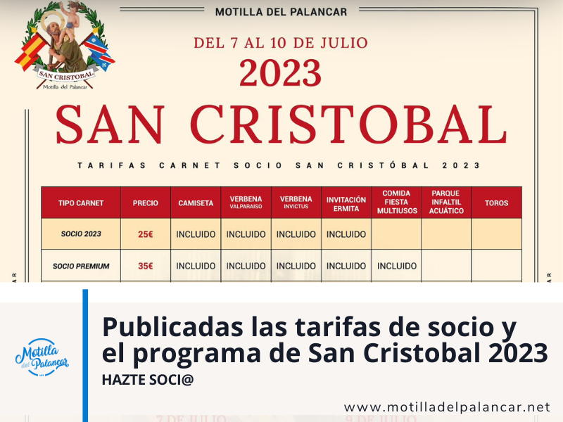 San Cristóbal 2023 en Motilla del Palancar: Programación y Tarifas - imagen 1