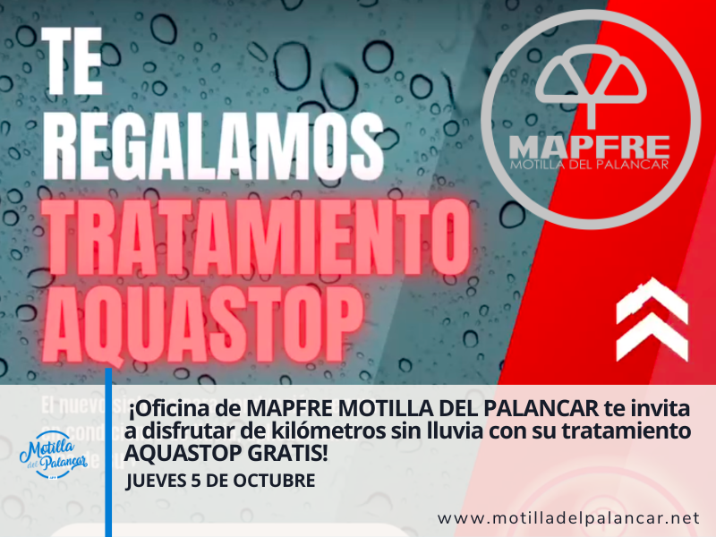  ¡Oficina de MAPFRE MOTILLA DEL PALANCAR te invita a disfrutar de kilómetros sin lluvia con su tratamiento AQUASTOP GRATIS! - imagen 1