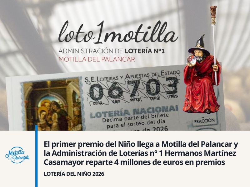 El primer premio del Niño llega a Motilla del Palancar y la Administración de Loterías nº 1 Hermanos Martínez Casamayor reparte 4 millones de euros en premios - imagen 1