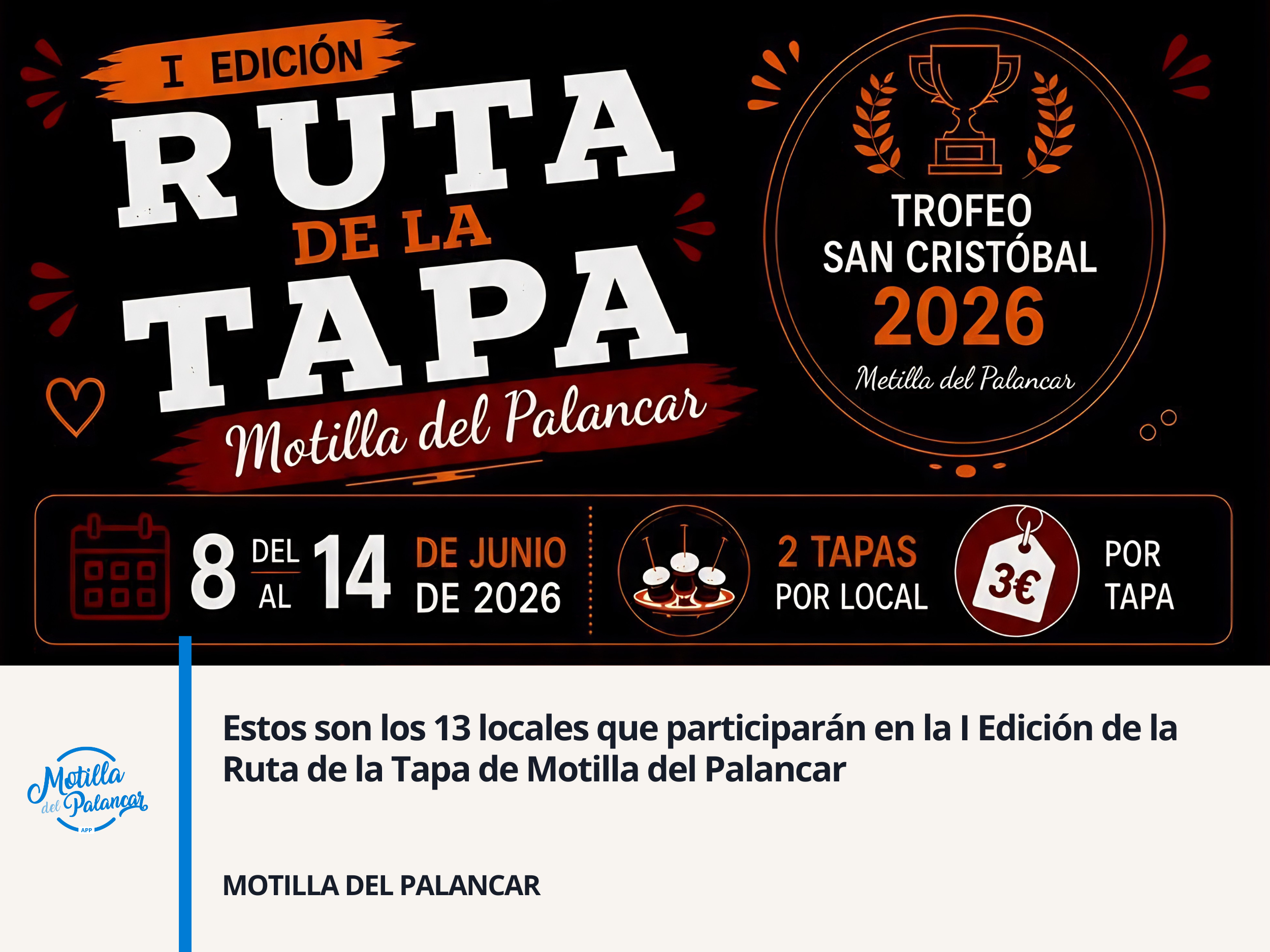 Estos son los 13 locales que participarán en la I edición de la Ruta de la Tapa de Motilla del Palancar - imagen 1