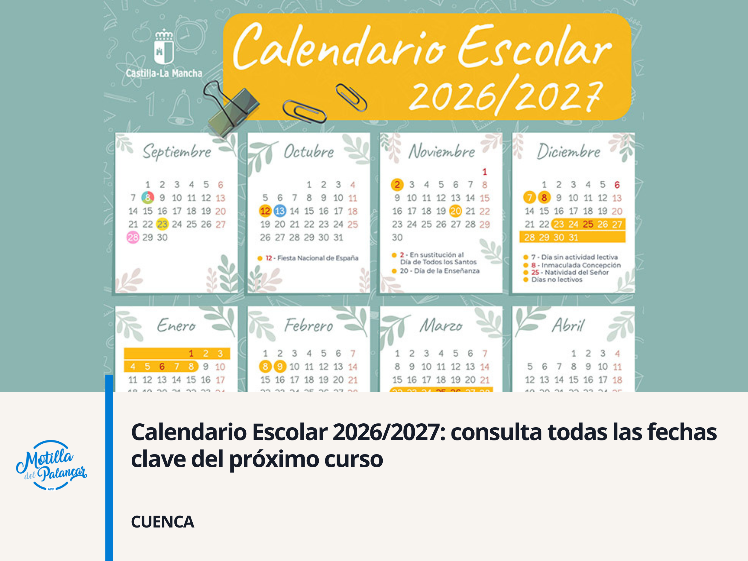 Calendario Escolar 2026/2027: consulta todas las fechas clave del próximo curso - imagen 1
