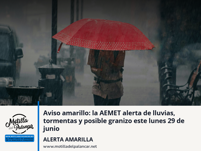 Aviso amarillo: la AEMET alerta de lluvias, tormentas y posible granizo hoy 29 de junio - imagen 1