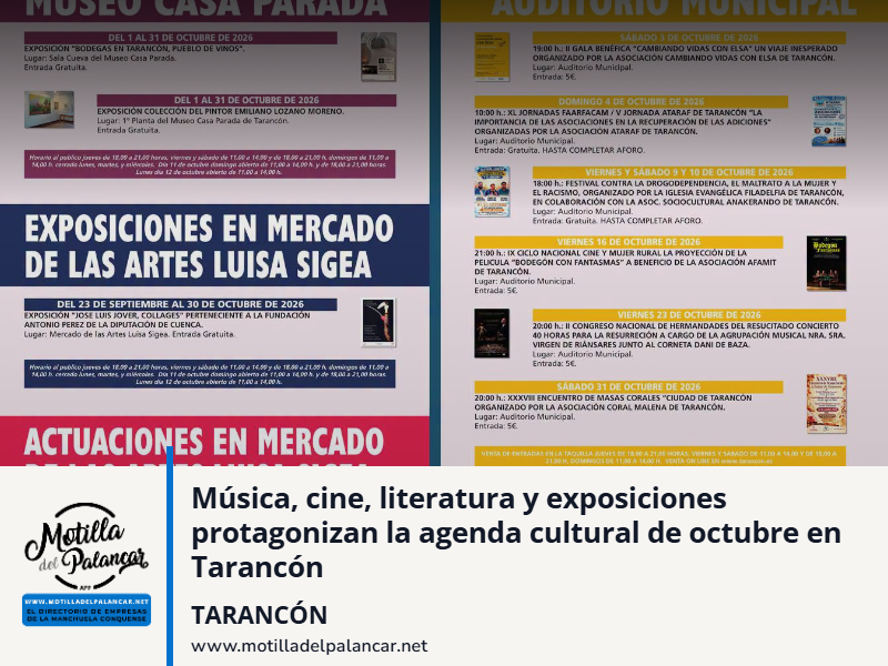 Música, cine, literatura y exposiciones protagonizan la agenda cultural de octubre en Tarancón - imagen 1